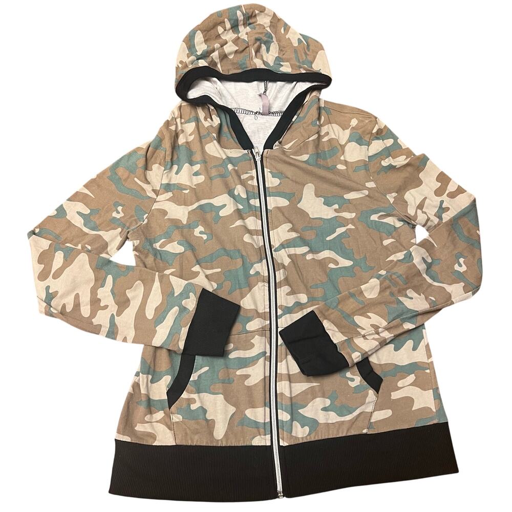Heart Hips Camo Zip Up Hoodie Jacket Sweater L Camouflage Casual Ribbed - Picture 6 of 9